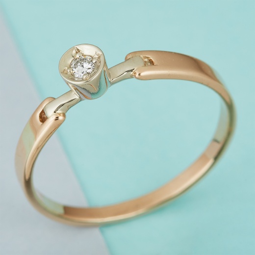 Кольцо из комбинированного золота 585 пробы c 1 бриллиантом Л06139167 фото 1