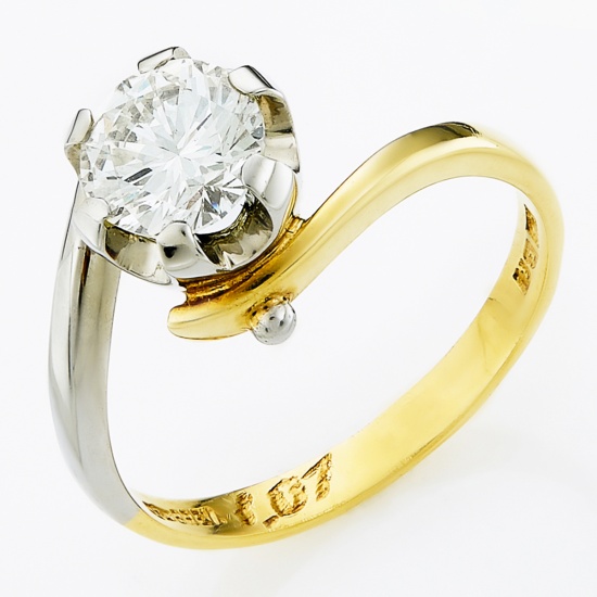 Кольцо из комбинированного золота 750 пробы c 1 бриллиантом, Л28056714 за 304 760 ₽