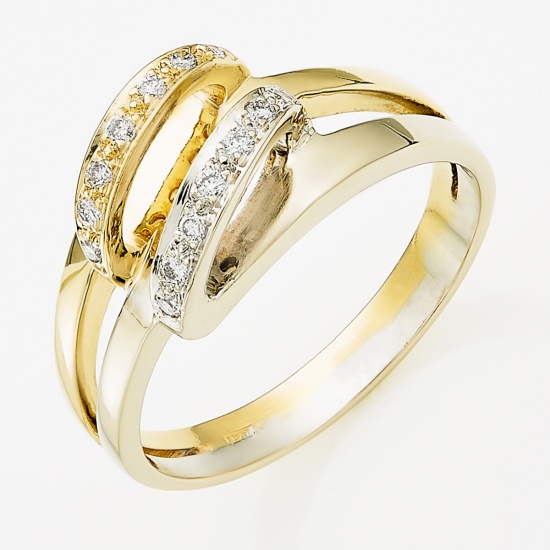 Кольцо из комбинированного золота 585 пробы c 14 бриллиантами, Л23149457 за 16 360 ₽