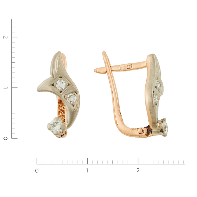 Серьги из комбинированного золота 583 пробы c 6 бриллиантами