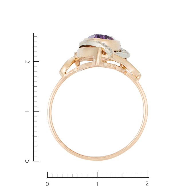 Кольцо из золота 585 пробы c 1 аметистом и 11 фианитами