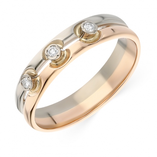 Кольцо обручальное из комбинированного золота 585 пробы c 3 бриллиантами 055354 фото 1