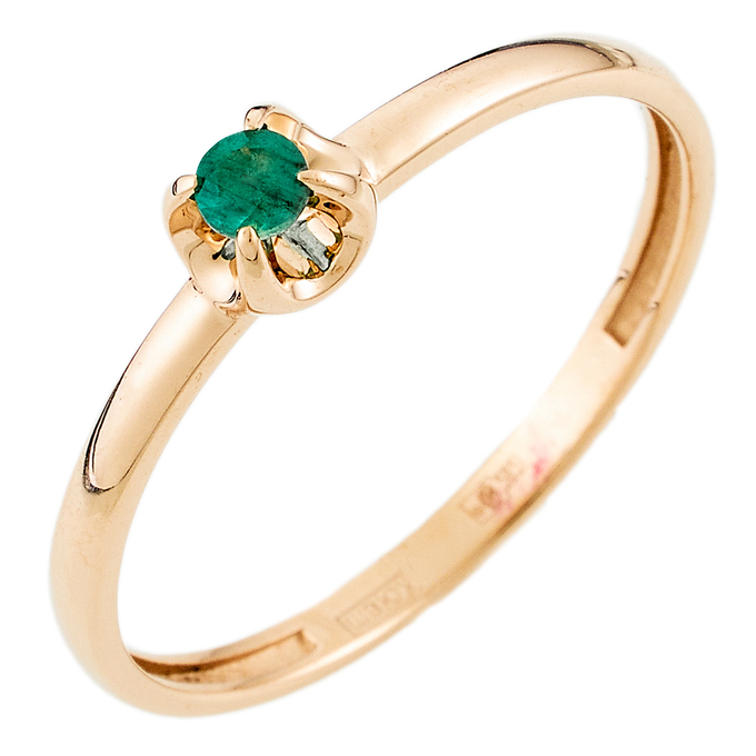 Кольцо из красного золота 585 пробы c 1 изумрудом