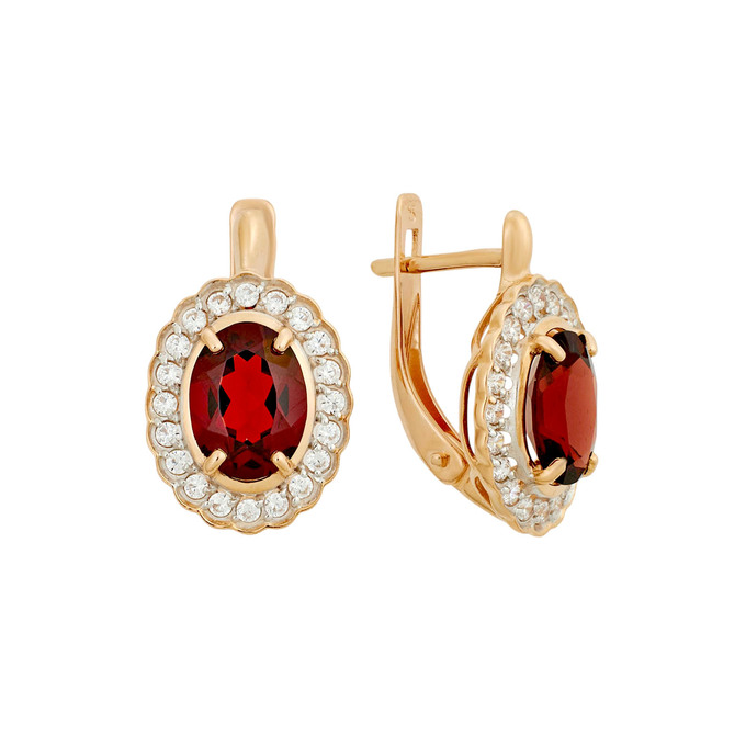 Серьги из золота 585 пробы с гранатами и фианитами, Л 4508 5787 за 31400