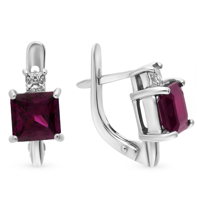 Серьги из золота 585 пробы c гранатами и фианитами
