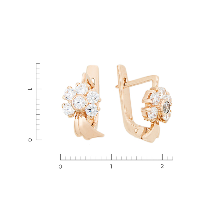 Серьги из красного золота 585 пробы c фианитами