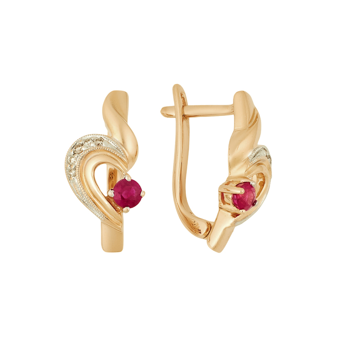 Серьги из золота 585 пробы c рубинами и бриллиантами, Л 3507 1962 за 55520