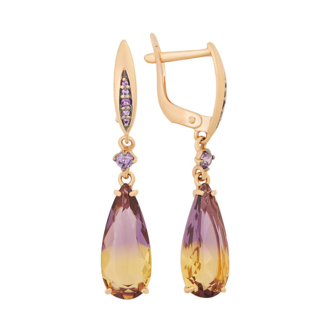 Серьги из золота 585 пробы c аметринами и синтетическими камнями, Ц О007 1982 за 39280