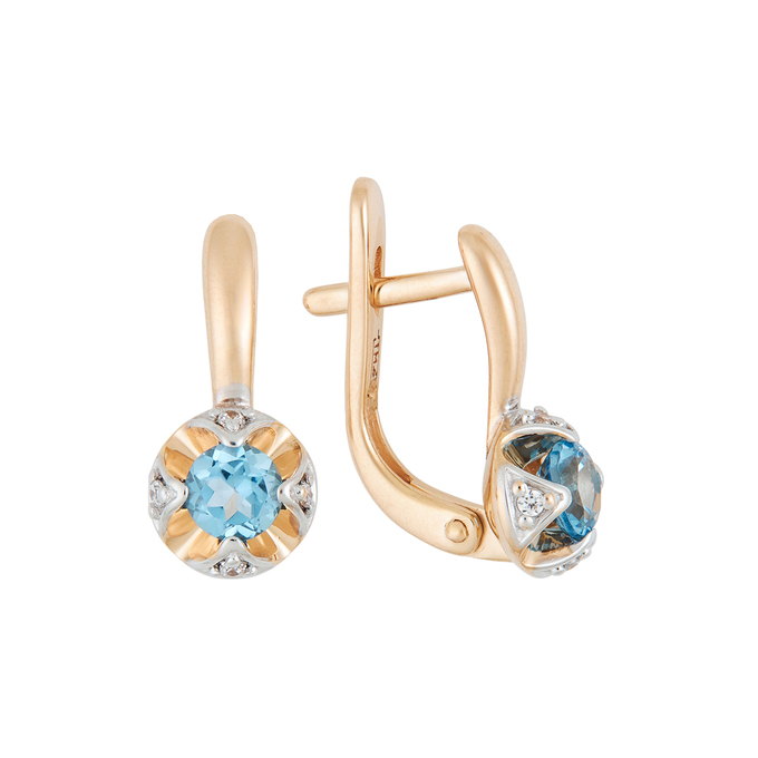Серьги из золота 585 пробы c 2 топазами и 8 фианитами, Л 1911 5763 за 29120