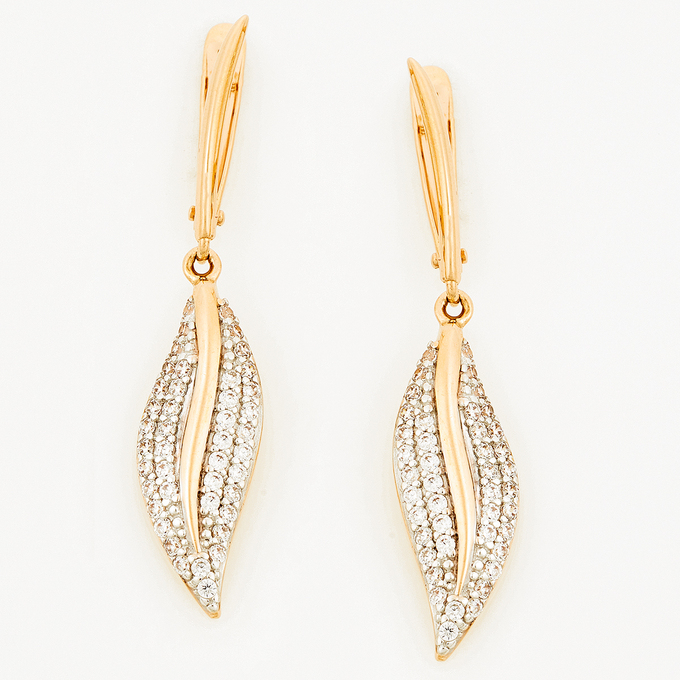 Серьги из красного золота 585 пробы c фианитами