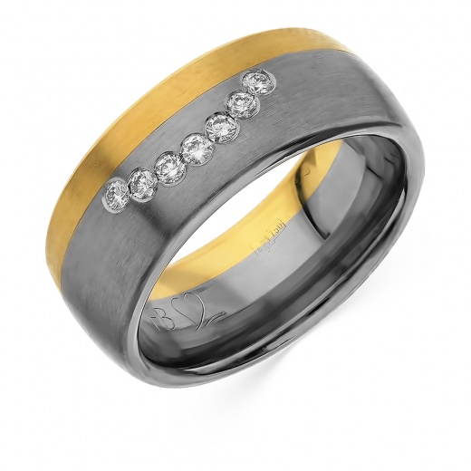 Кольцо обручальное из комбинированного золота 750 пробы c 7 бриллиантами, Л45039085 за 62 360 ₽