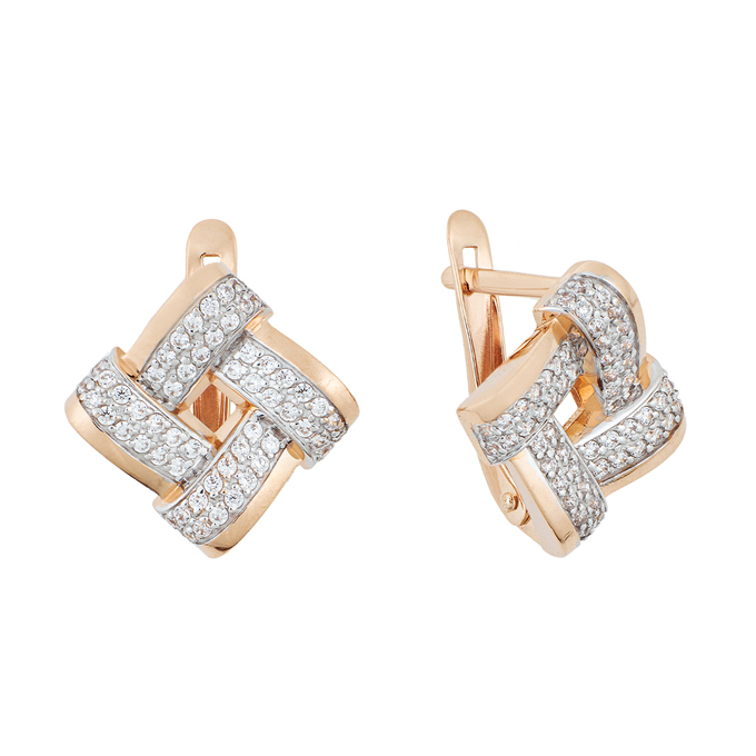 Серьги из красного золота 585 пробы c 112 фианитами