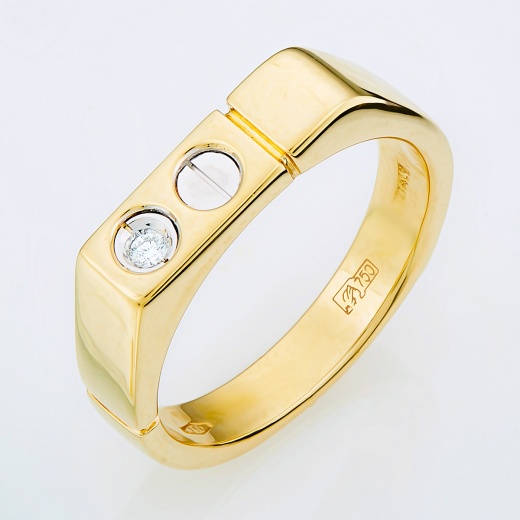 Кольцо печатка из комбинированного золота 750 пробы c 1 бриллиантом Л16133812 фото 1