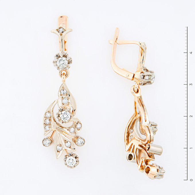 Серьги из золота 585 пробы c 30 бриллиантами