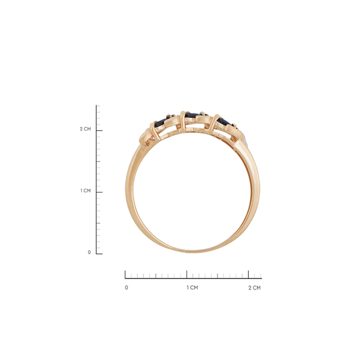 Кольцо из золота 585 пробы c 4 бриллиантами и 6 синт. сапфирами
