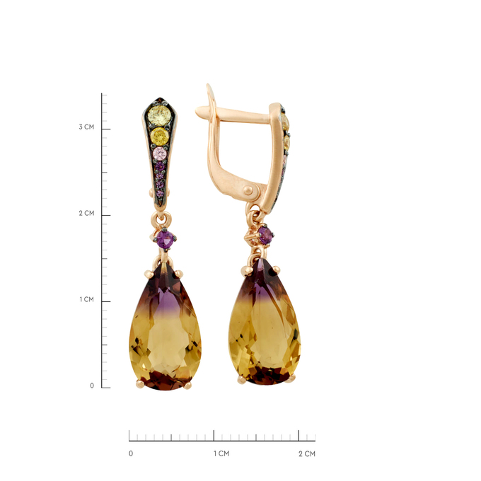 Серьги из золота 585 пробы c аметринами и синтетическими камнями, Ц О007 2418 за 39840