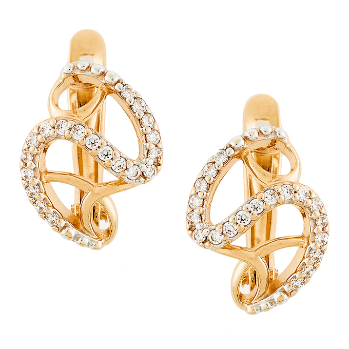 Серьги из красного золота 585 пробы c фианитами