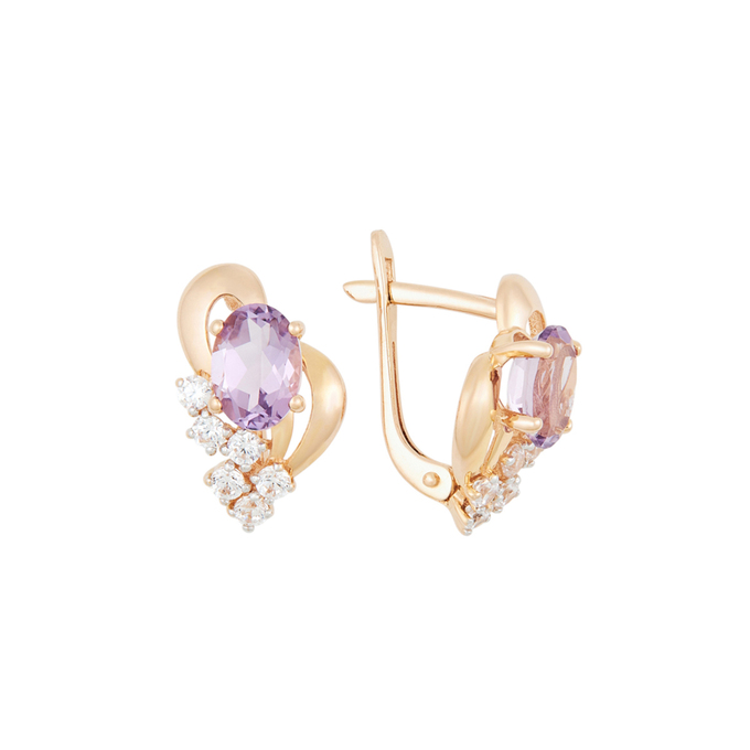 Серьги из золота 585 пробы c аметистами и фианитами, К 0000 3058 за 32500