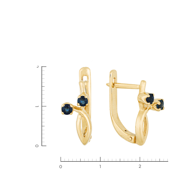 Серьги из желтого золота 585 пробы c 4 сапфирами