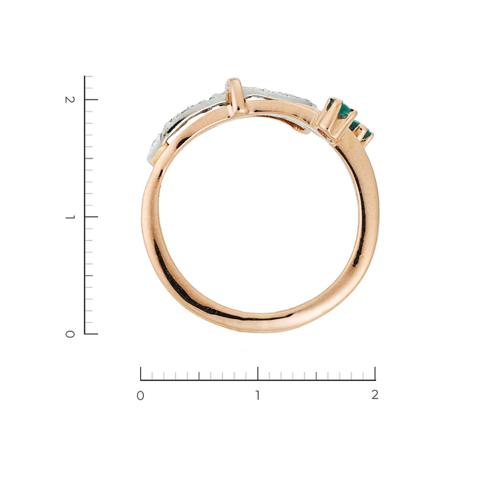 Кольцо из комбинированного золота 585 пробы c 2 изумрудами и 6 бриллиантами