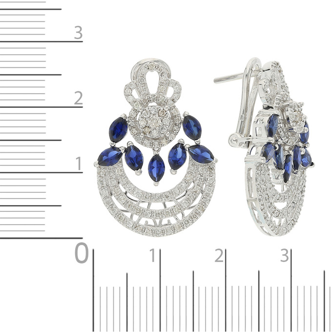 Серьги из белого золота 750 пробы c 166 бриллиантами и 14 синт. сапфирами