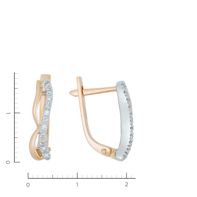 Серьги из комбинированного золота 585 пробы c 22 бриллиантами