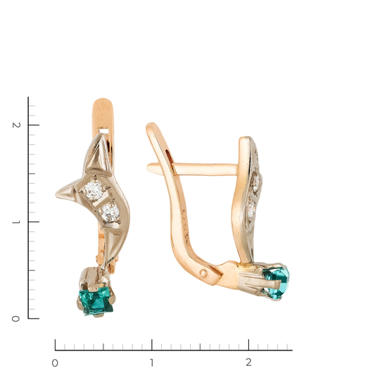 Серьги из комбинированного золота 585 пробы c 4 бриллиантами и 2 изумрудами, Л54052229 за 31150