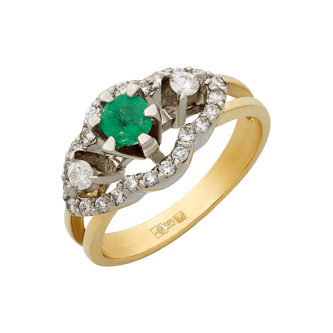 Кольцо из золота 585 пробы c изумрудом и бриллиантами, Л 1911 7524 за 79450