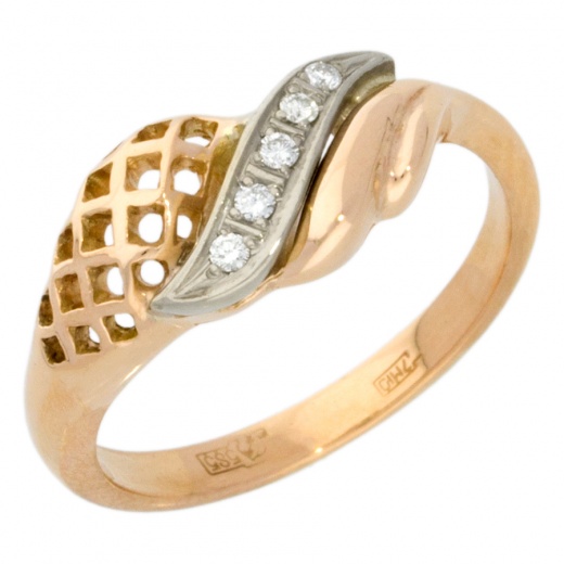 Кольцо из комбинированного золота 585 пробы c 5 бриллиантами 008965 фото 1
