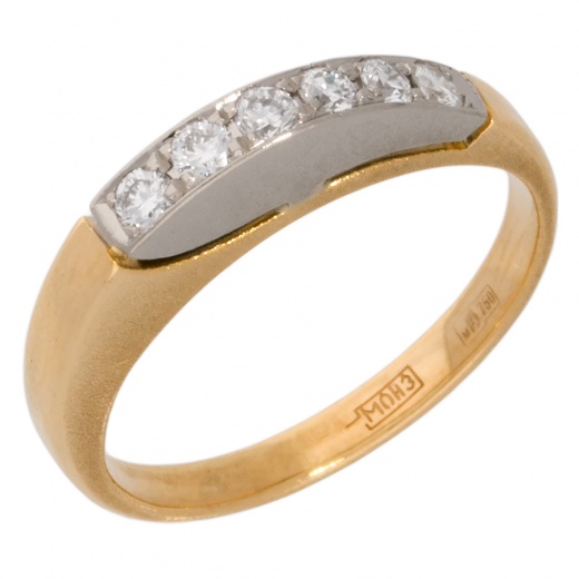 Кольцо из комбинированного золота 750 пробы c 6 бриллиантами Л33039111 фото 1