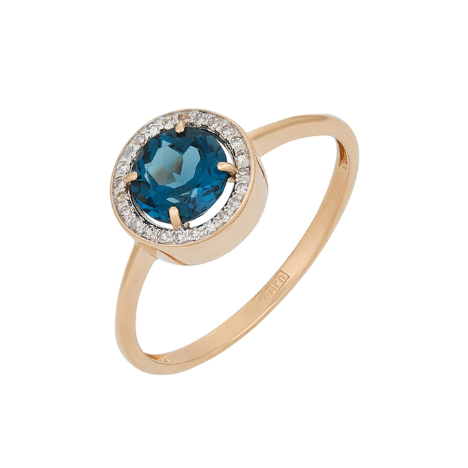 Кольцо из золота 585 пробы c топазом Лондон и бриллиантами