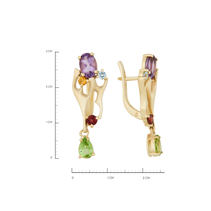 Серьги из золота 585 пробы c аметистами, хризолитами, гранатами, топазами и цитринами, К 0000 5502 за 85400