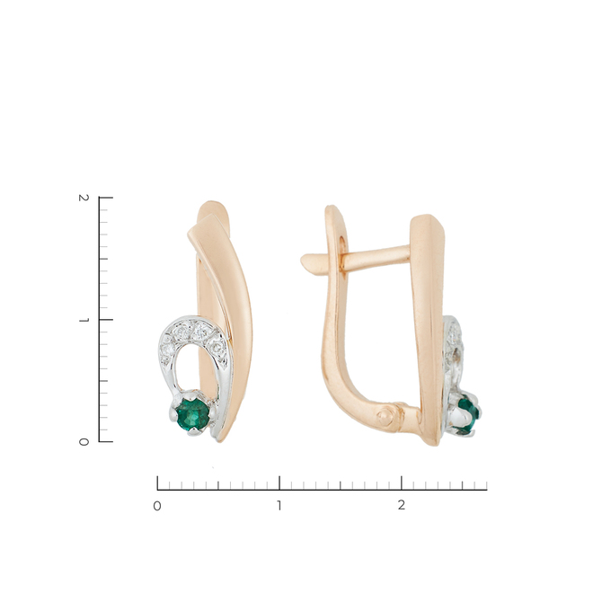 Серьги из комбинированного золота 585 пробы c 8 бриллиантами и 2 изумрудами, Л 0910 6641 за 36400