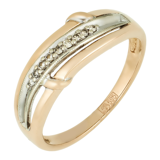 Кольцо из комбинированного золота 585 пробы c 9 бриллиантами, Л04050520 за 17850