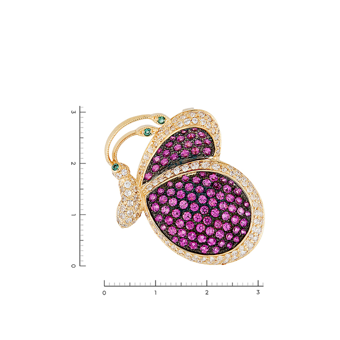 Брошь из золота 585 пробы c 112 камнями синтетическими и 71 корундами, Л 2316 2470 за 64240