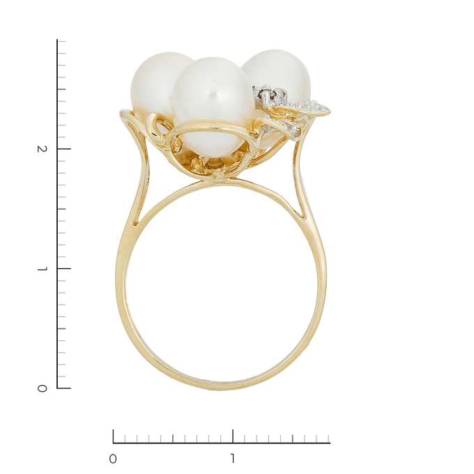Кольцо из золота 585 пробы c 6 бриллиантами и 4 культ. жемчугами