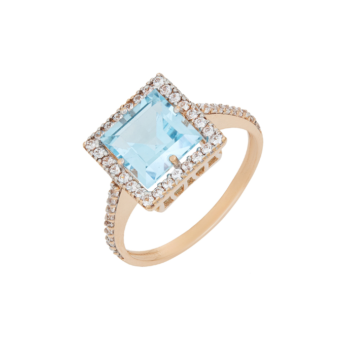 Кольцо из золота 585 пробы c топазом и фианитами