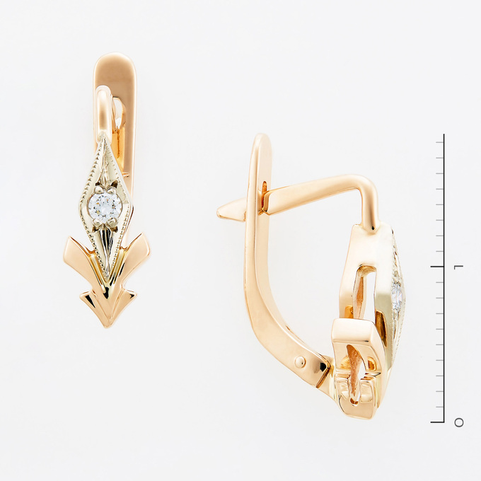 Серьги из золота 585 пробы c 2 бриллиантами