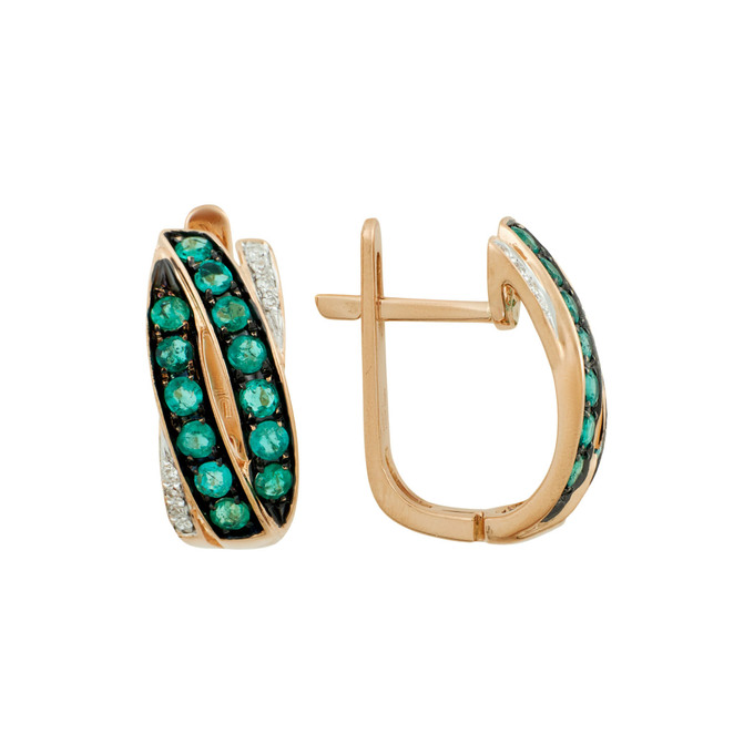 Серьги из золота 585 пробы c изумрудами и бриллиантами, Ц О007 2256 за 40800