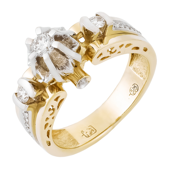 Кольцо из комбинированного золота 585 пробы c 19 бриллиантами, Л24141761 за 50050