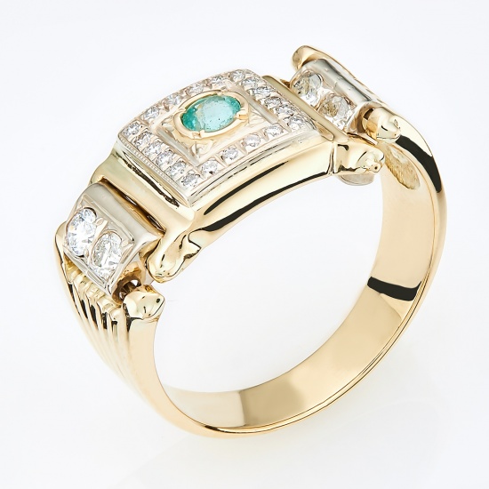 Кольцо из комбинированного золота 750 пробы c 24 бриллиантами и 1 изумрудом