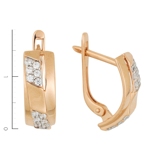 Серьги из красного золота 585 пробы c 24 фианитами