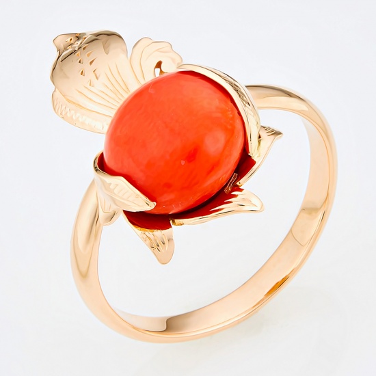Кольцо из красного золота 583 пробы c 1 кораллом