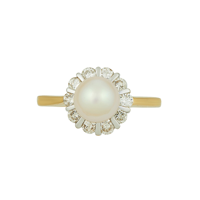 Кольцо из золота 750 пробы c бриллиантами и культивированным жемчугом, Л 2415 3322 за 76400