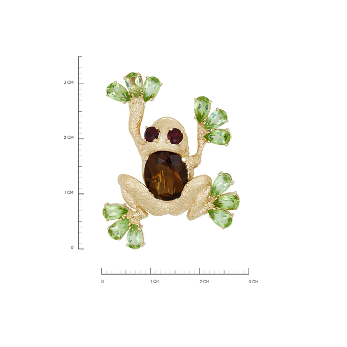Брошь из золота 585 пробы c кварцем, хризолитами и гранатами, Л 2811 7037 за 75500