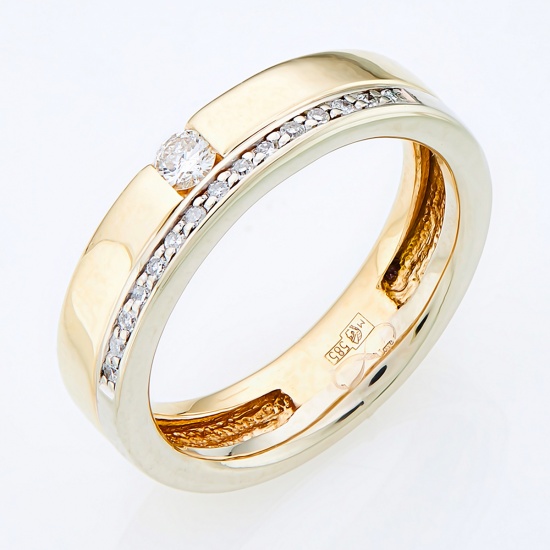 Кольцо обручальное из комбинированного золота 585 пробы c 1 бриллиантом и 15 упр. огр. бриллиантами, 140825 за 16 170 ₽