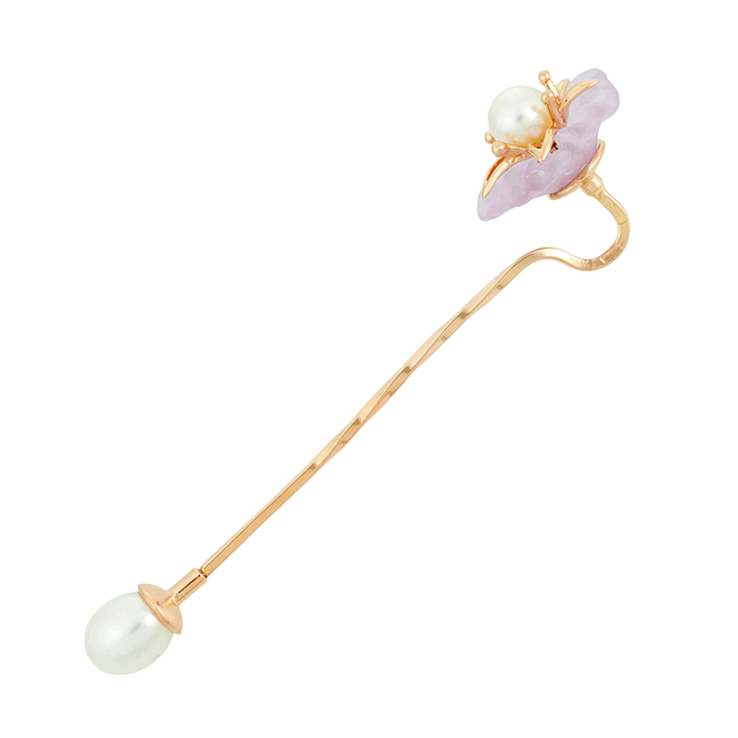 Булавка из золота 585 пробы c культивированным жемчугом и аметистом, Л 2812 1043 за 41920
