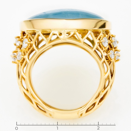 Кольцо из желтого золота 750 пробы c 12 бриллиантами и 1 лунным камнем, Л73006002 за 83000