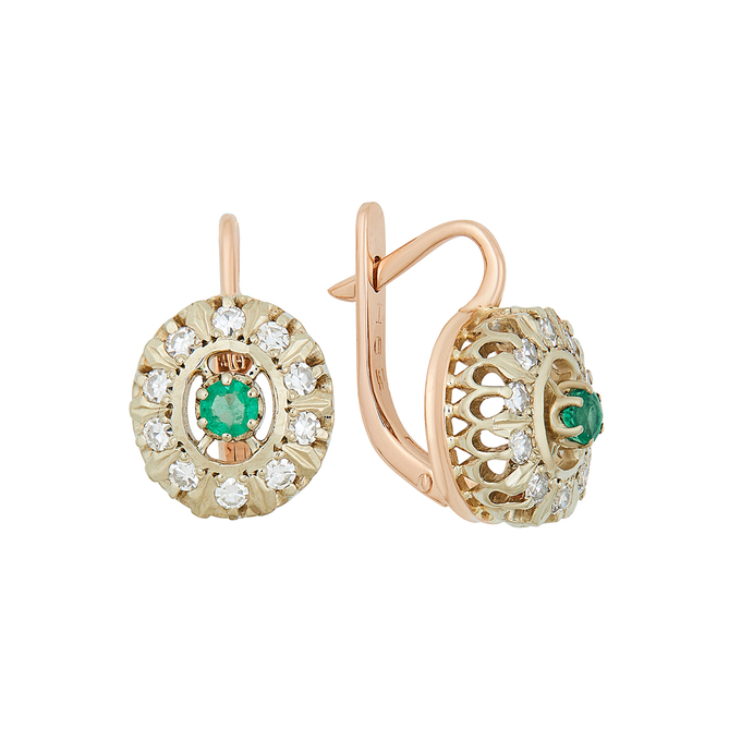 Серьги из золота 585 пробы c изумрудами и бриллиантами