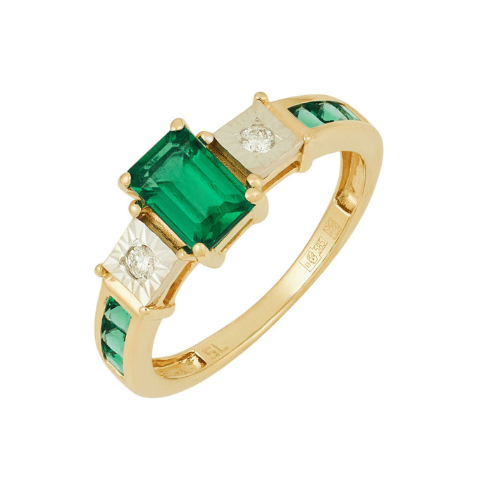 Кольцо из золота 585 пробы c бриллиантами и синтетическими изумрудами, Л 2812 1964 за 21520